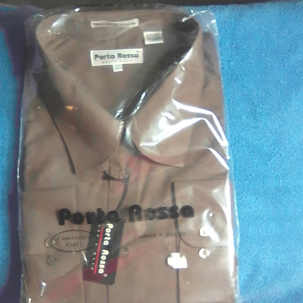 NWT Porta Rossa Men's Brown Dress shirt Big and tall size 4X (20 1/2)